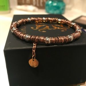 Rustic Cuff Bronze and Silver Elastic Bracelet